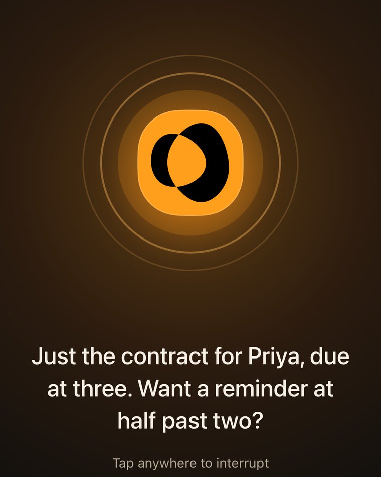 Voice chat with Sammy, captioned: Just the contract for Priya, due at three. Want a reminder at half past two?